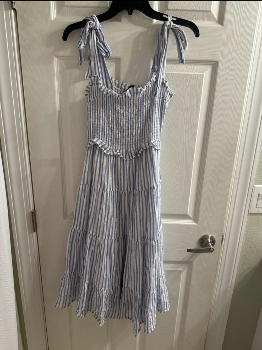 Dress Forum Blue and White Striped Tie-Shoulder Dress